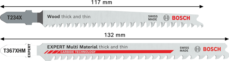 Bosch T234X ja T367XHM tikksae terad puidu ja mitmeotstarbeliste materjalide jaoks.